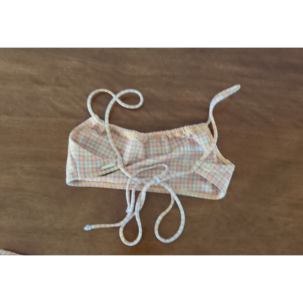 Lahana Swim creamsicle plaid "Birdie" top / side tie bottom set NWT size MED - Picture 6 of 7
